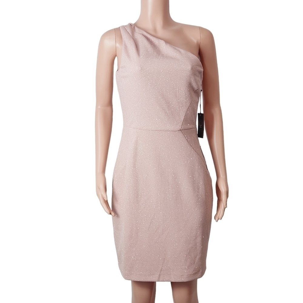 VINCE Comuto One Shoulder Shimmer Sheath Dress Size: 10